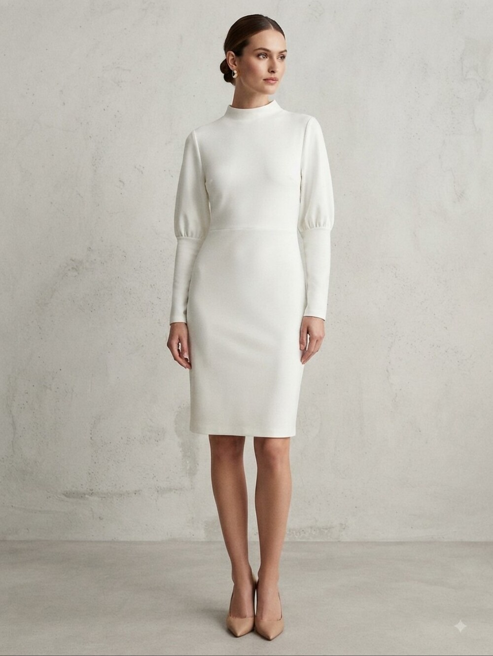 FHQ Collection White High Neck Long Sleeve Dress Size XL